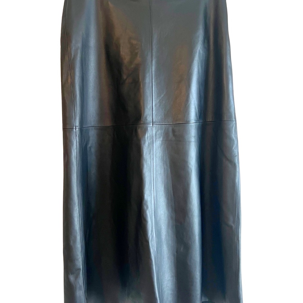 Brooks Brothers Black Leather A-Line Skirt